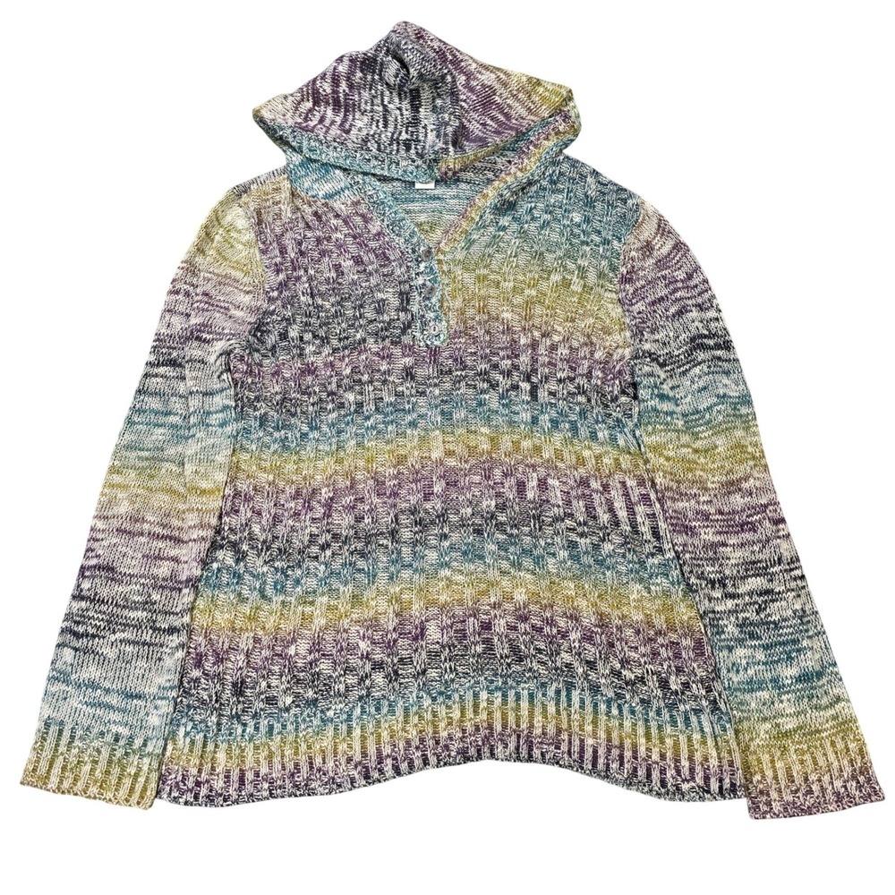 Christopher & Banks Knit Hoodie Sweater Women's Sixe XL Space Dye Multi Color